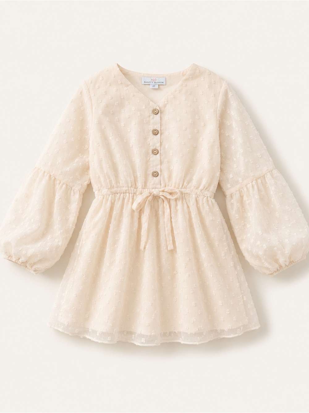Bailey’s Blossoms Cream Swiss Dot Tie-Waist Dress for Kids
